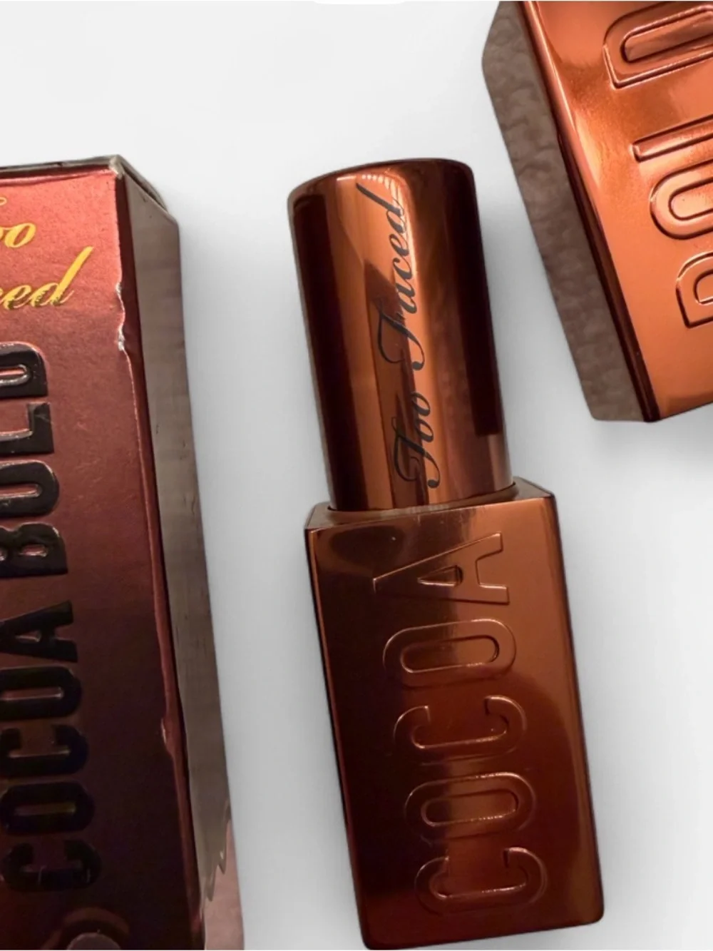 Too Faced Cocoa Bold Empower Cream Lipstick in the shade hot chocolate
